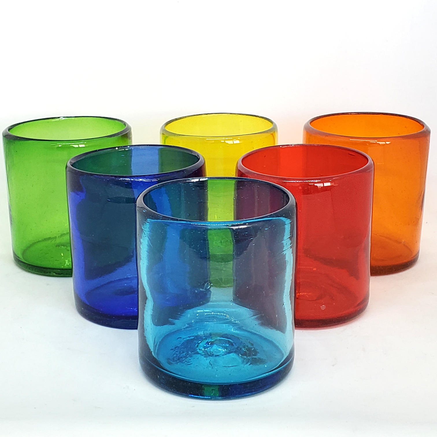 MEXICAN GLASSWARE / Rainbow Colored 9 oz Short Tumblers (set of 6)